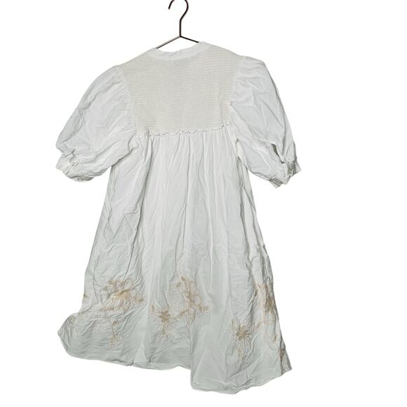 HOFFMAN COPENHAGEN White 100% Cotton Floral Embroidery Smocked Mini Dress 34 - Picture 5 of 13